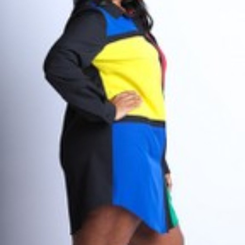 Plus Size Colorblocked shirt dress - Picture 3 of 4